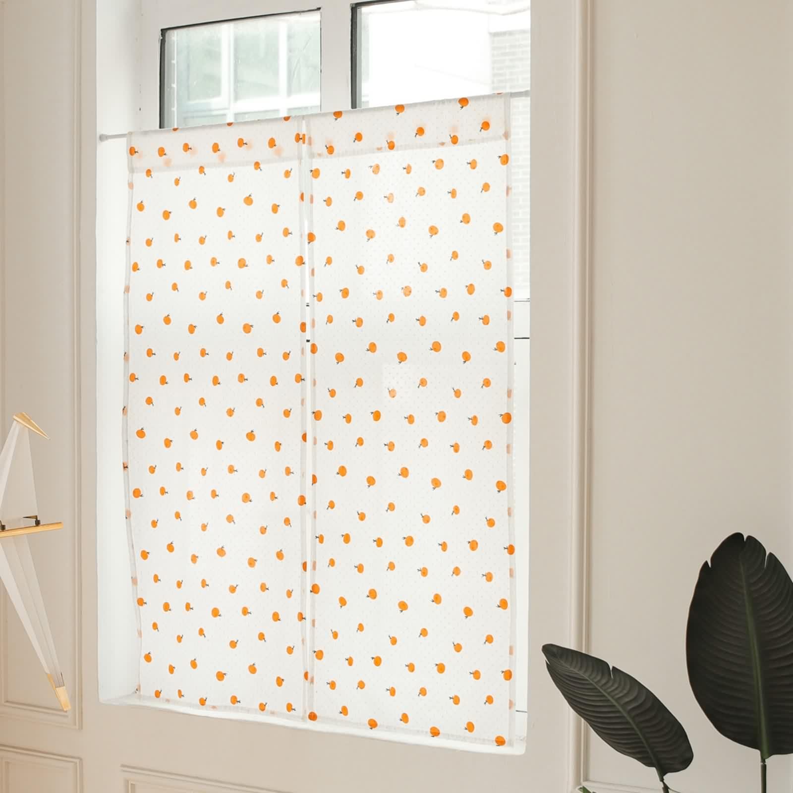 Bistrogardine 2er Set, Beige Orange Küchenvorhang Baumwolle Kurzgardinen Scheibengardinen Orangefarbenes Muster BxH 140x140cm