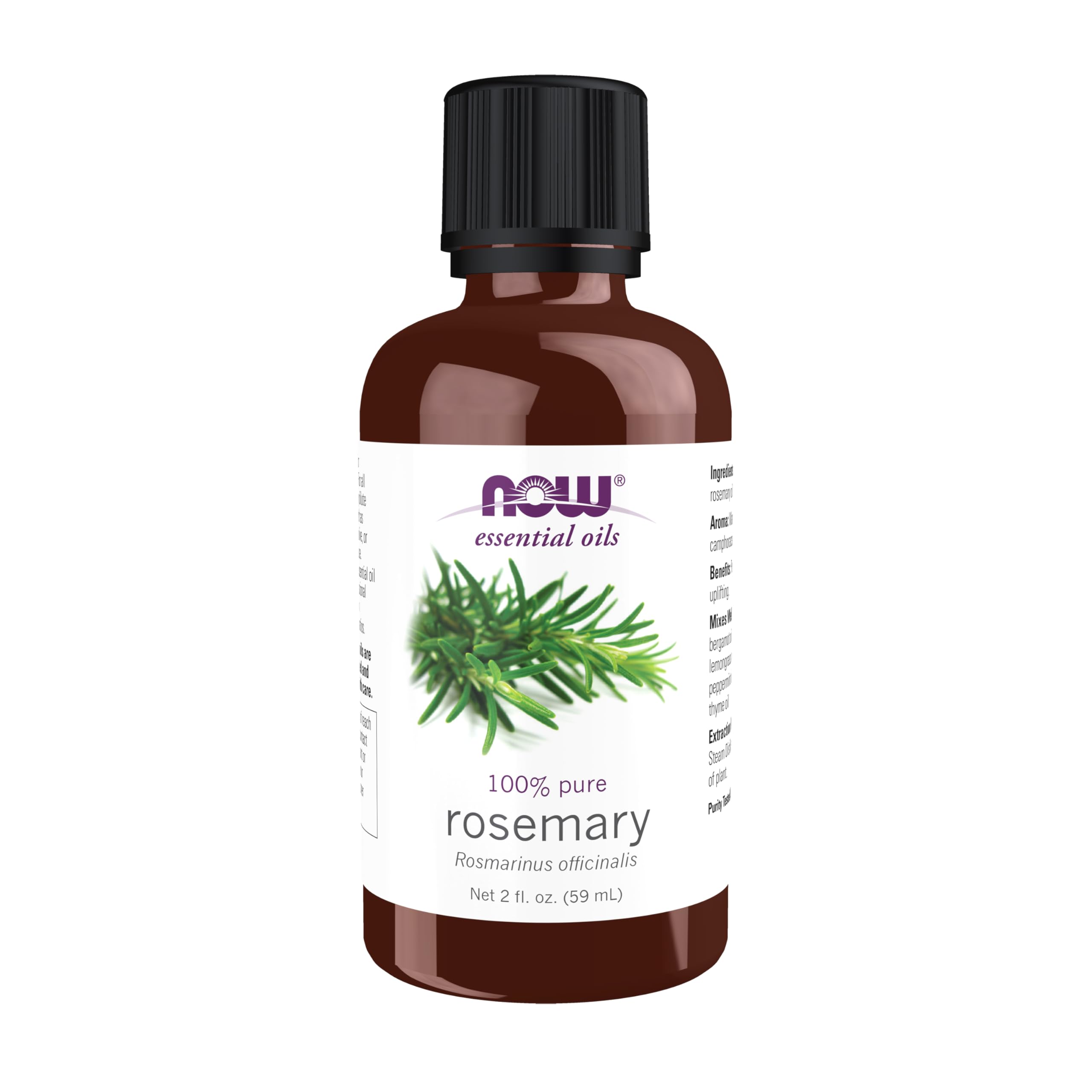 NOW Essential Oils, Rosemary Oil, Purifying Aromatherapy Scent, Steam Distilled, 100% Pure, Vegan, Child Resistant Cap, 2-Ounce