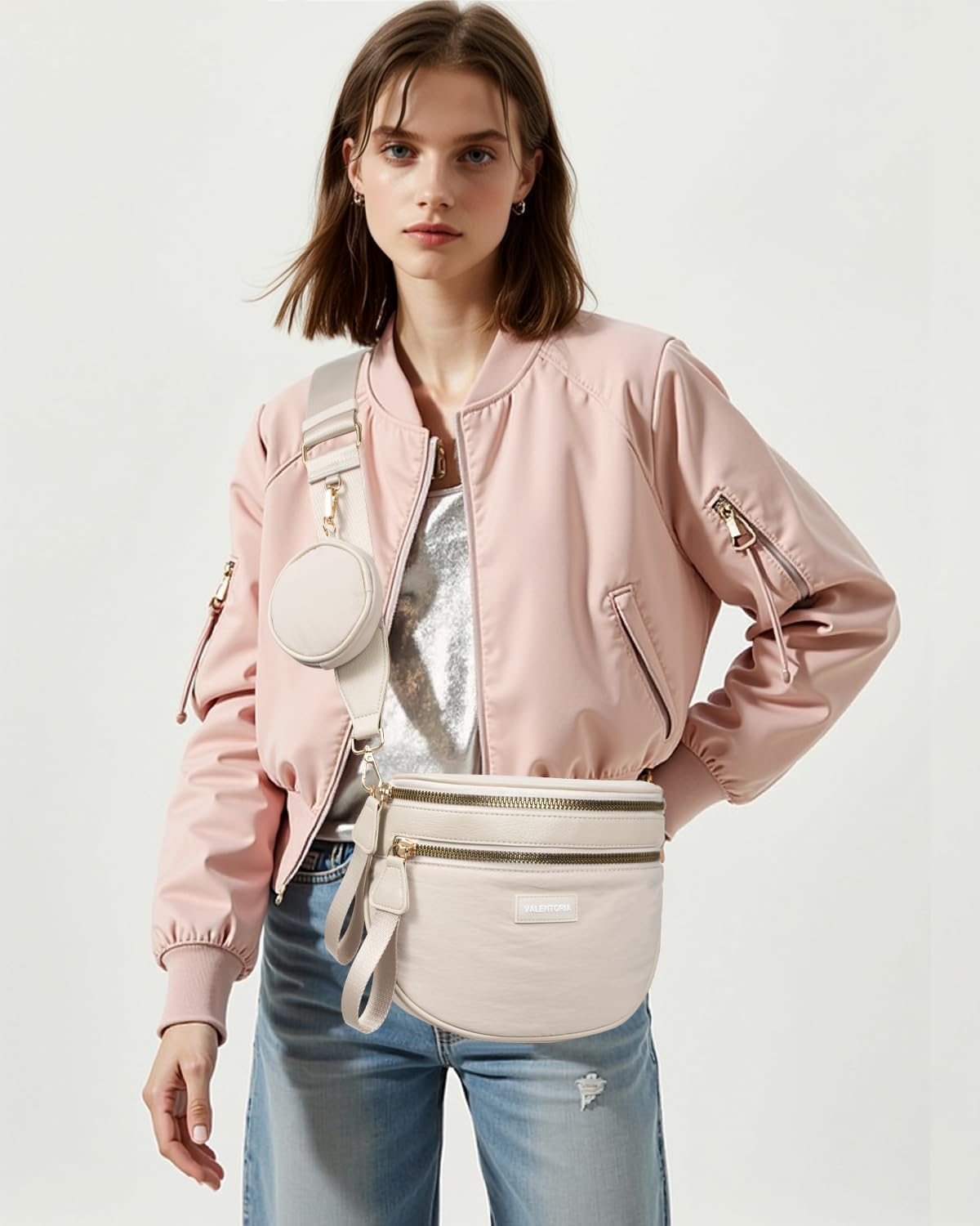 Large Nylon Crossbody Bags for Women Spacious Bum Bags for Women Crossbody Large Fanny Pack Sling Bag with Removable Wallets Purse Belt Pouch (Beige) - Image 6