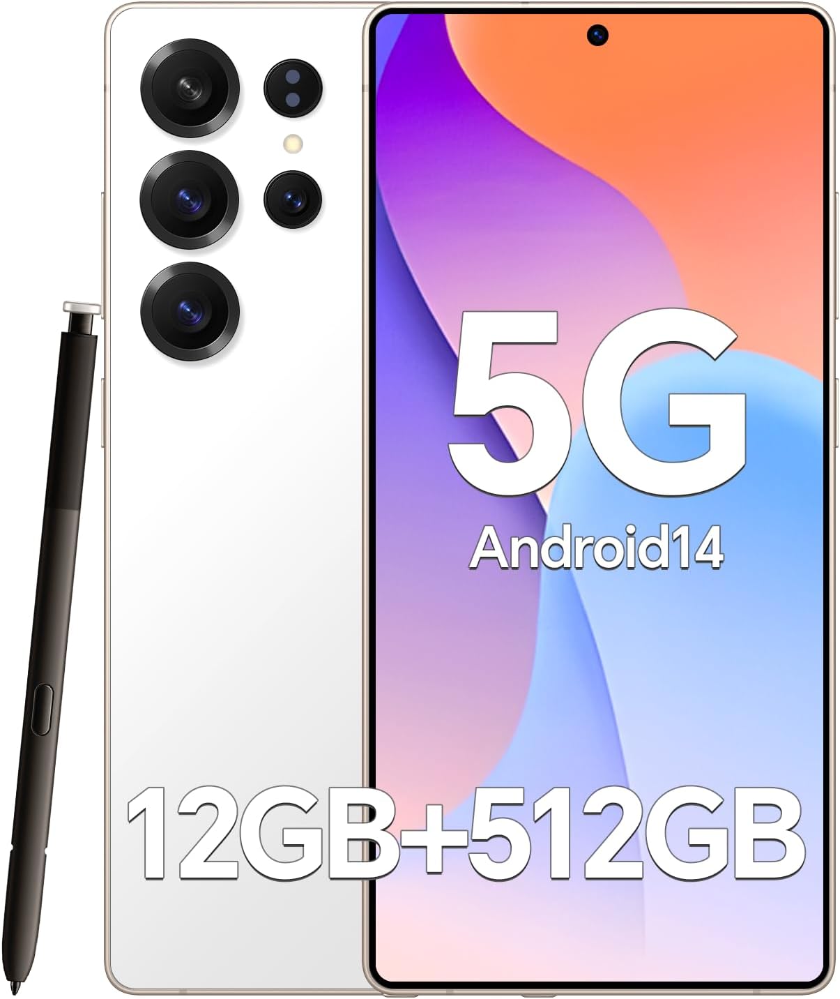 X25 Ultra Unlocked Phones,Built - in Pen Snapdragon888,12GB RAM+512GB ROM Unlocked Cell Phone, 6.9  OLED Screen, 48+108MP Camera, Battery 5000mAh,Dual SIM, Android 14,WiFi 5 White