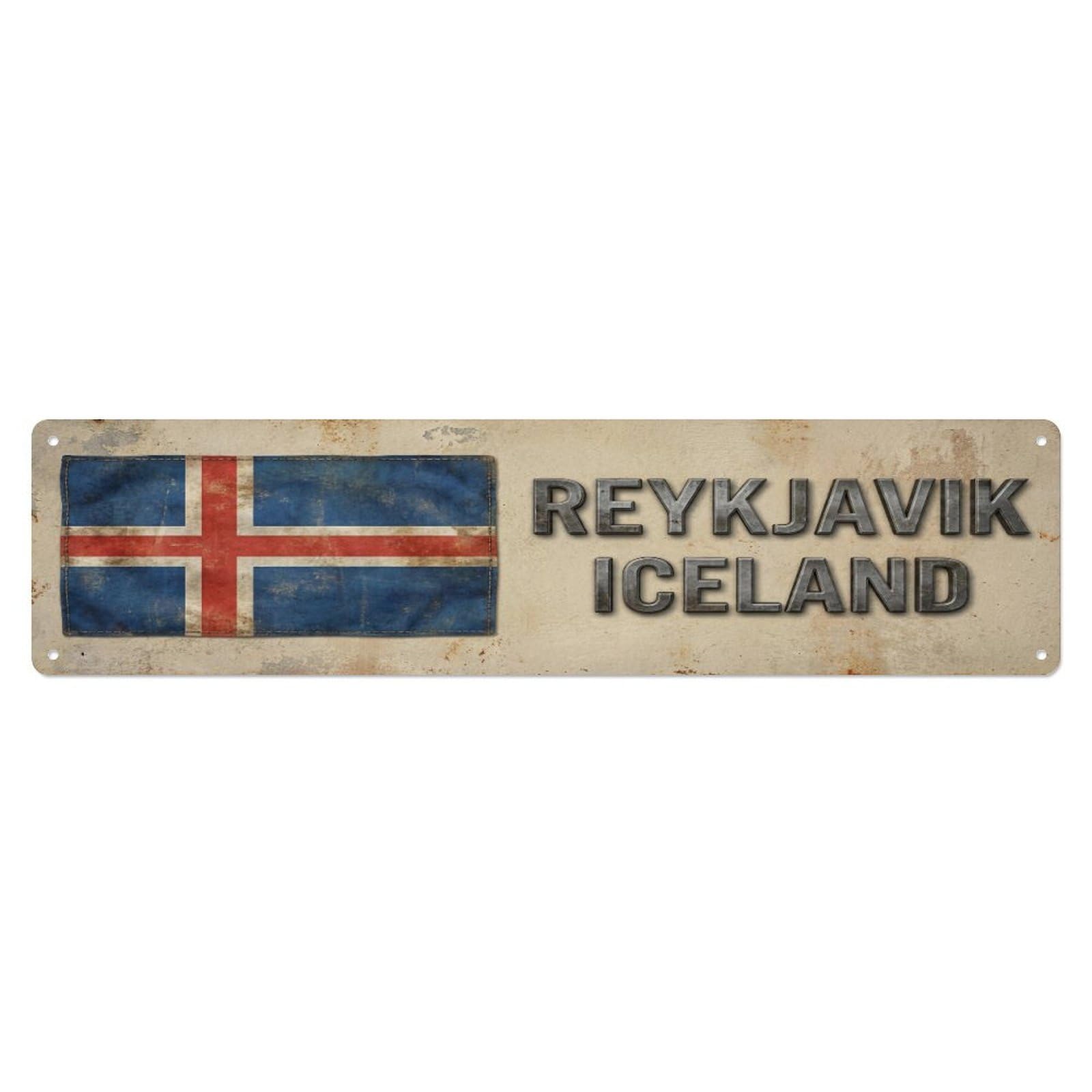Metal Tin Sign Vintage Reykjavik Iceland Flag Decor Rustic Travel