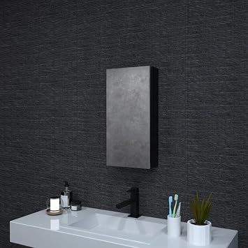 WELLFOR 12 x 24 Inches Bathroom Mirror Medicine Cabinet, Silver Aluminum Frame, Surface or Recessed Mount, Built-in 2-Tier Glass Shelf, Bathroom Mirror with Storage, Left/Right-Hand Opening, Black