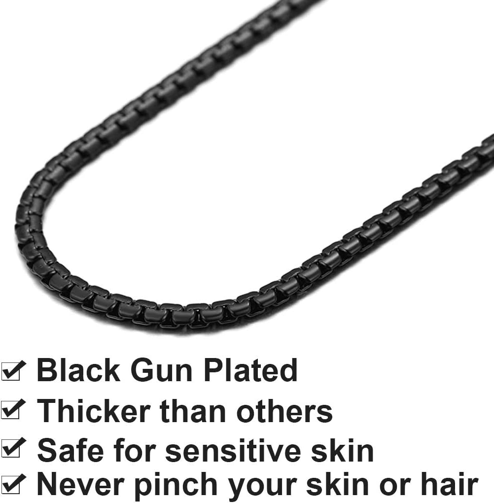 GOLDCHIC JEWELRY Personalized Engraved 6mm Mens Stainless Steel Chain Black, Custom 28 inches Gold Flat Box Link Chain Necklace