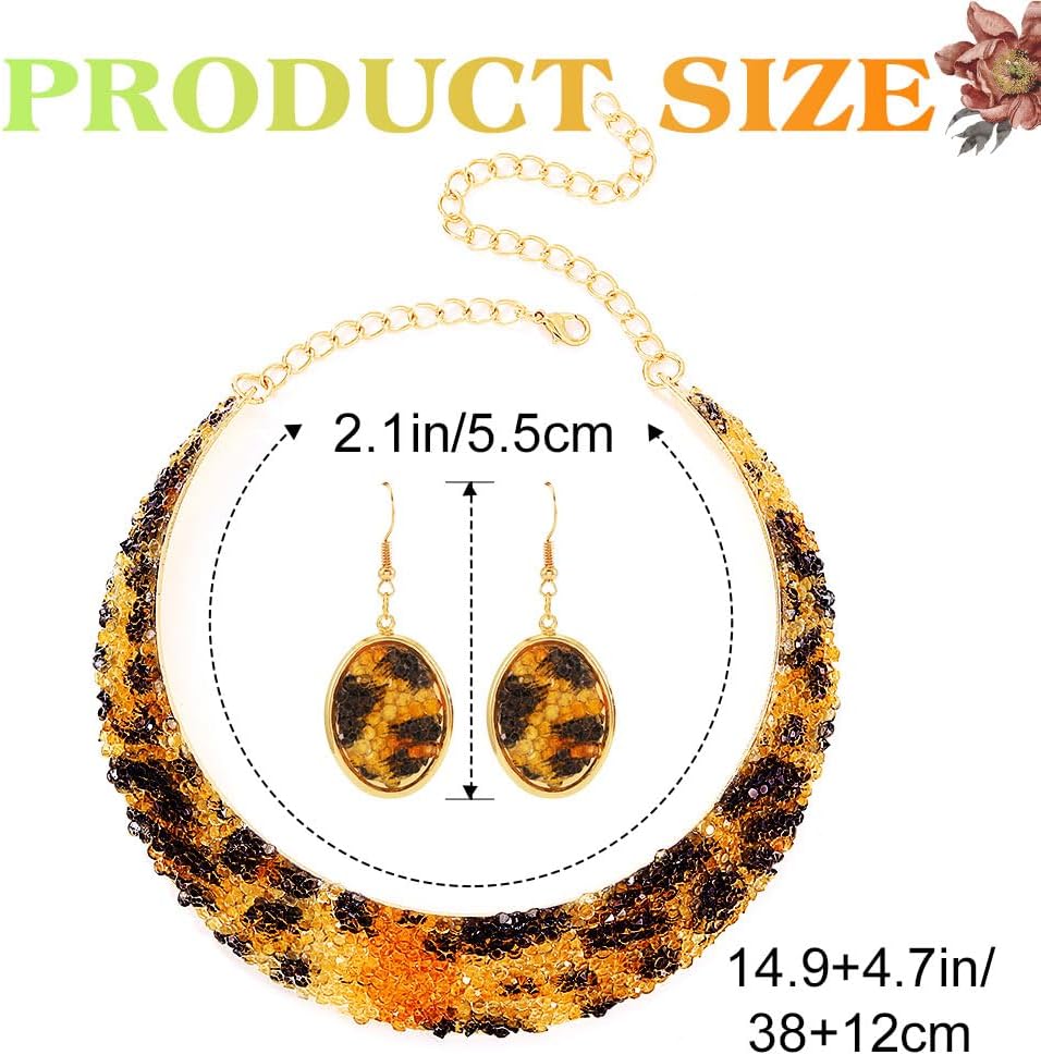 JEAIRTS Leopard African Necklace Earring Sets Gold Chunky Choker Statement Leopard Jewelry Sets for Women - Image 4