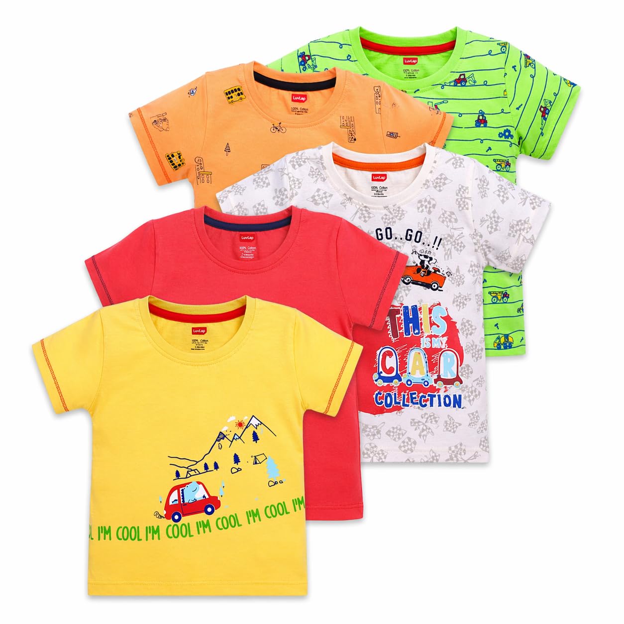 LuvLap Baby Boys Regular Fit 100% Cotton Half Sleeve Boys T-Shirt Pack of 5