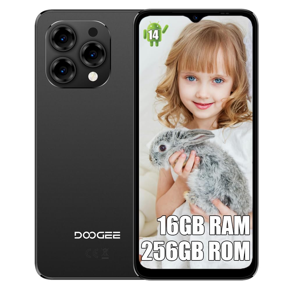 DOOGEEN55 PRO 4G Cell Phone Unlocked 2025,12GB+256GB Android 14 Smartphone,5150mAh 13MP Camera Mobile Phones,Face Unlock/OTG Black