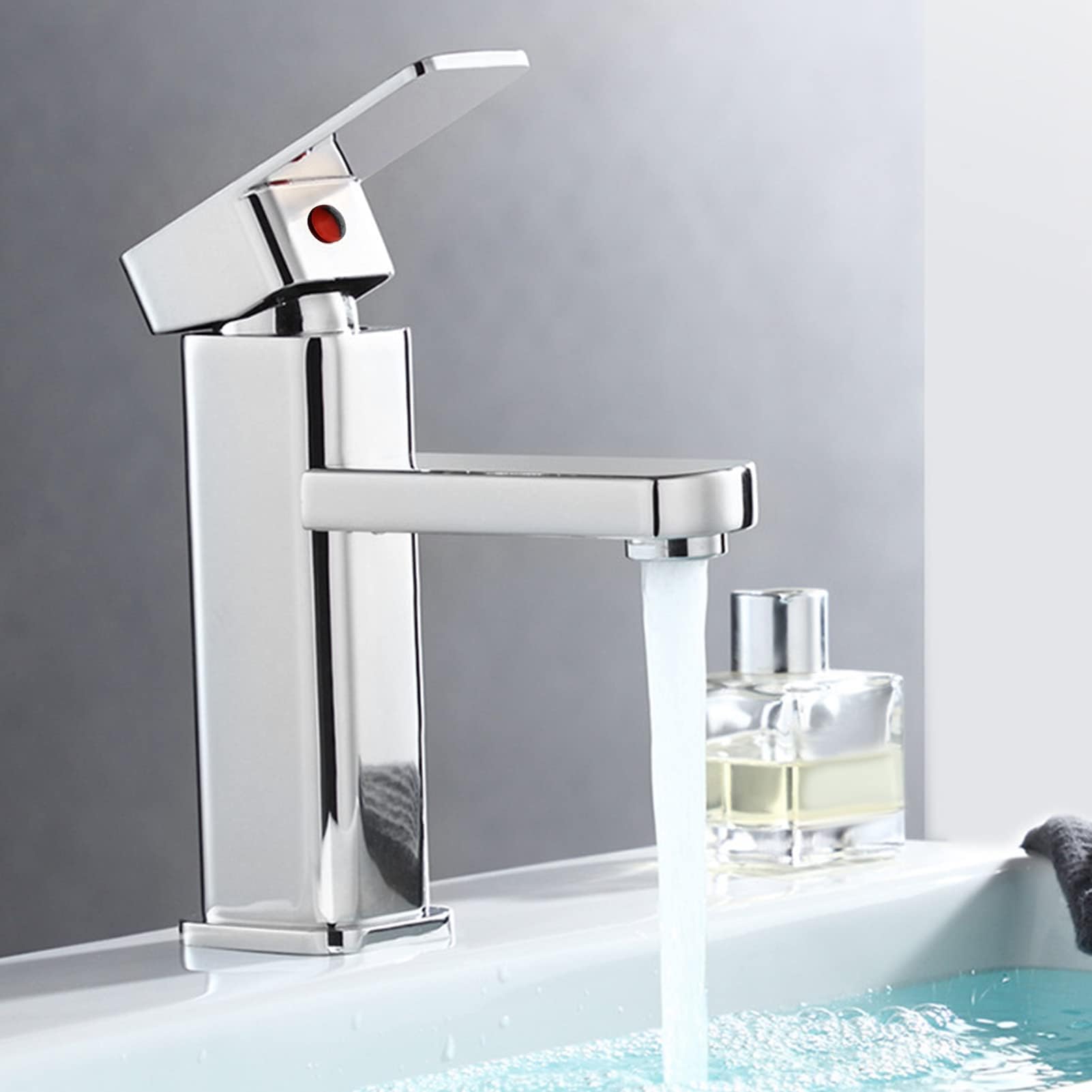 XJYMCOM Modern Square Waterfall Basin Mixer Tap - Chrome Brass Faucet - Single Lever - Silver