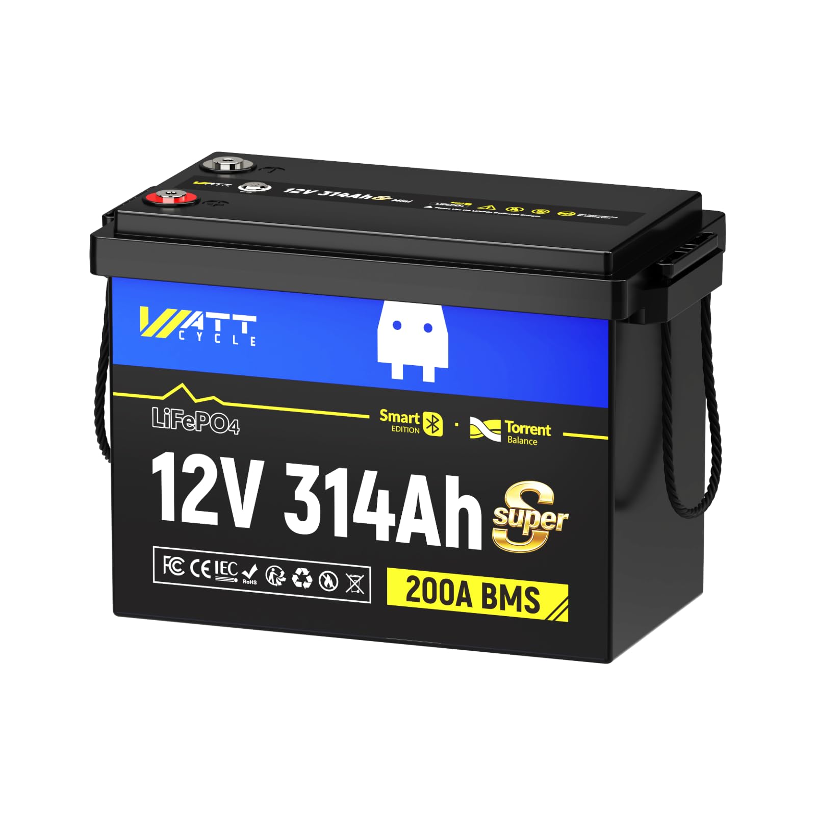 Batterie Lithium 12V 314Ah LiFePO4 Bluetooth avec Protection de 200A BMS