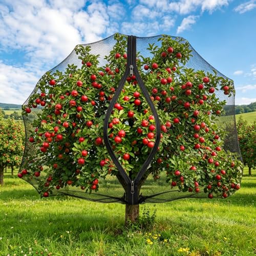 PVEGOS 6.56ft x 6.56ft Black Large Fruit Tree Netting with Zipper and Drawstring Stronger Garden Plant Protector Covers Fine Insect Mesh Netting for Vegetables Fruits Seed from Squirrel Bugs
