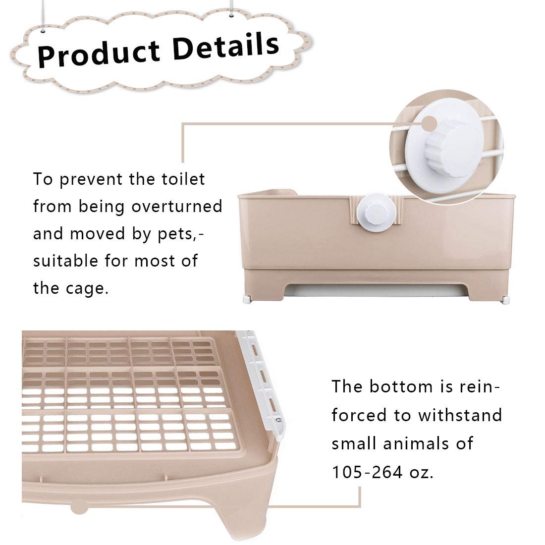 PINVNBY Large Rabbit Litter Box Bigger Pet Litter Pan Trainer with Drawer Corner Toilet Box for Adult Guinea Pigs Chinchilla Ferret Hedgehog Small Animals(Brown) - image 2