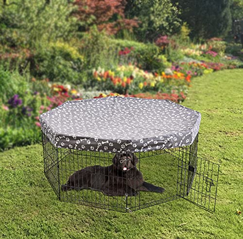 Geyecete Dog Playpen Crate Cover Top Cover Dog Crate Covers Durable Sunshade Universal Fits 24 Inches Crate With 8/4 Panel-Cover Only(Playpen Not Included)-Sky Gray-Octagon #TOP3