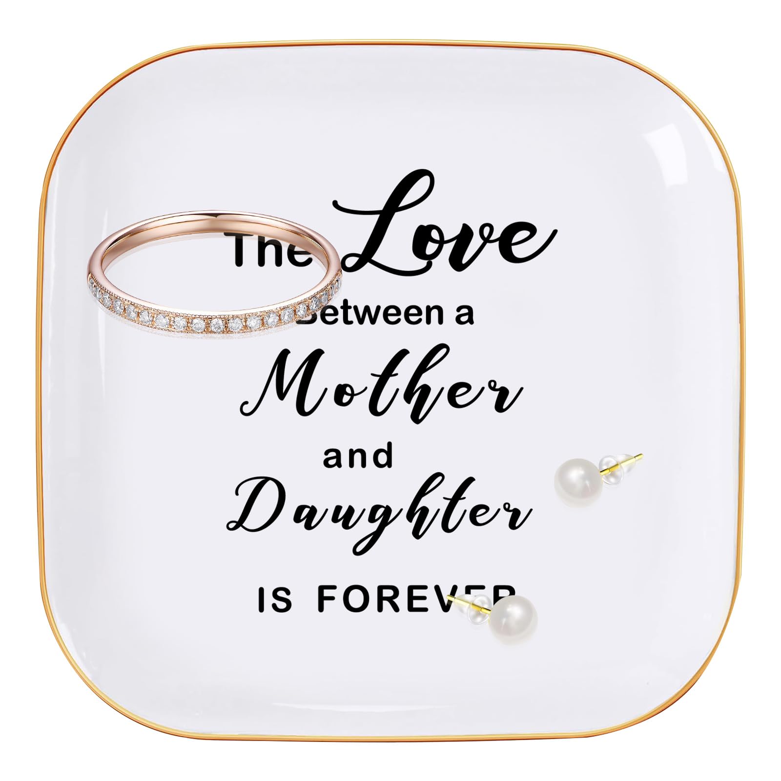 Photo 1 of Artlunar Ceramic Jewelry Dish with Inspirational Quotes - Ring Holder for Daughters & Mothers, Jewelry Tray for Mother (Mother Daughter Love)