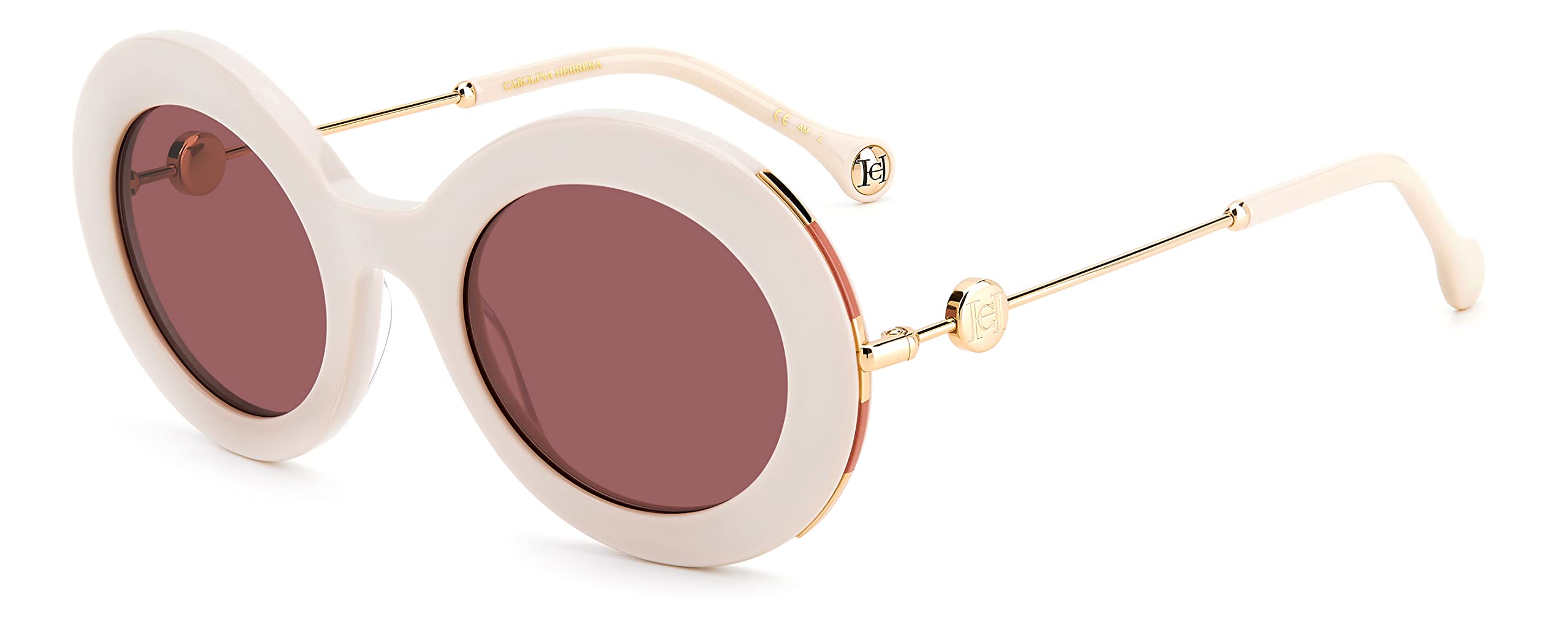 CAROLINA HERRERACH 0020/S Round/Oval Shape Full Rim Sunglasses for Women, 51 mm Lens Width, White/Pink