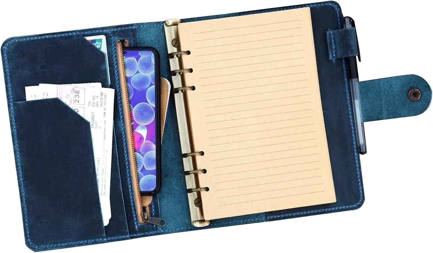 Personalized vintage marine blue refill leather journal A5 6 ring leather planner binder travelers journal travel notebook cover NBA511TB