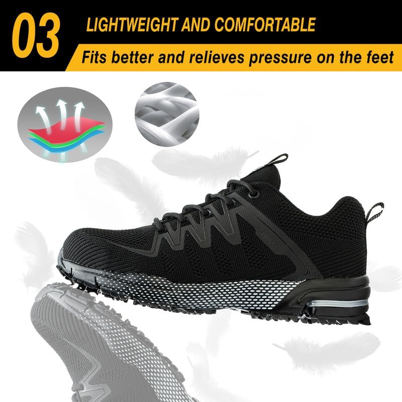 Steel Toe Shoes for Men Women Comfortable Safety Shoes Lightweight Steel Toe Slip Resistant Sneakers Indestructable Construction Work Shoes