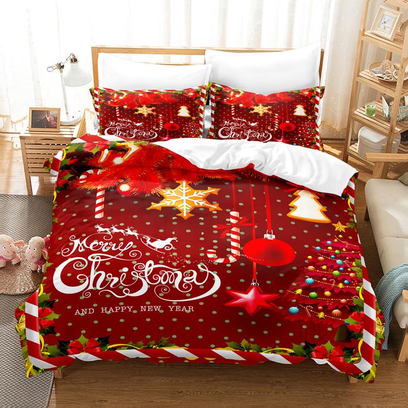 Housse de couette 240x260 rouge avec 2 taies d'oreiller en microfibre 110g