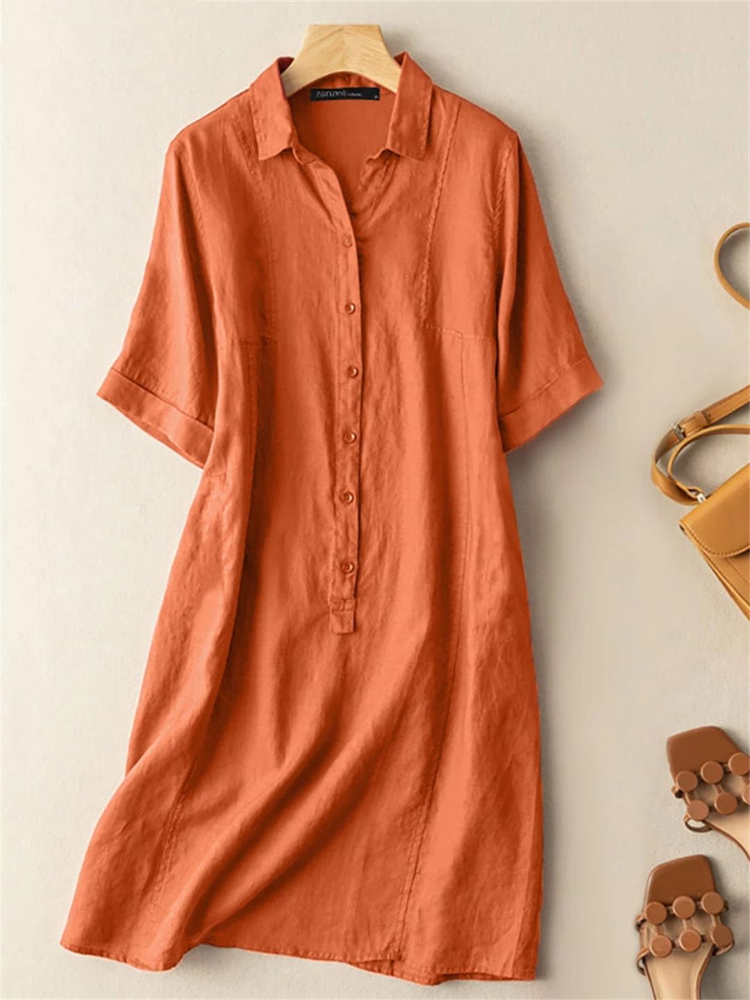 Sukienka damska elegancka sukienka z krótkim rękawem kobiety vintage bawełna Vestido okrągły dekolt guzik linia A robocza Sundress szlafrok Femme