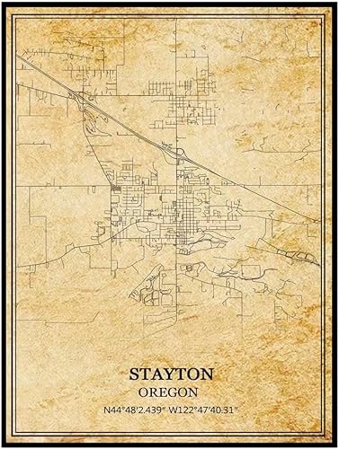 TANOKCRS Stayton Oregon USA America - Póster de pared vintage, mapa, obras de arte, viajes, recuerdo, decoración del hogar, 9 x 11 pulgadas, sin