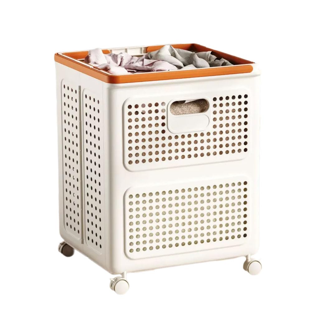 HRGKLMN Laundry basket, foldable with wheels and carrying handle, large-capacity washing basket for bathroom and laundry room, stackable laundry hamper for clothing household,Orange,L