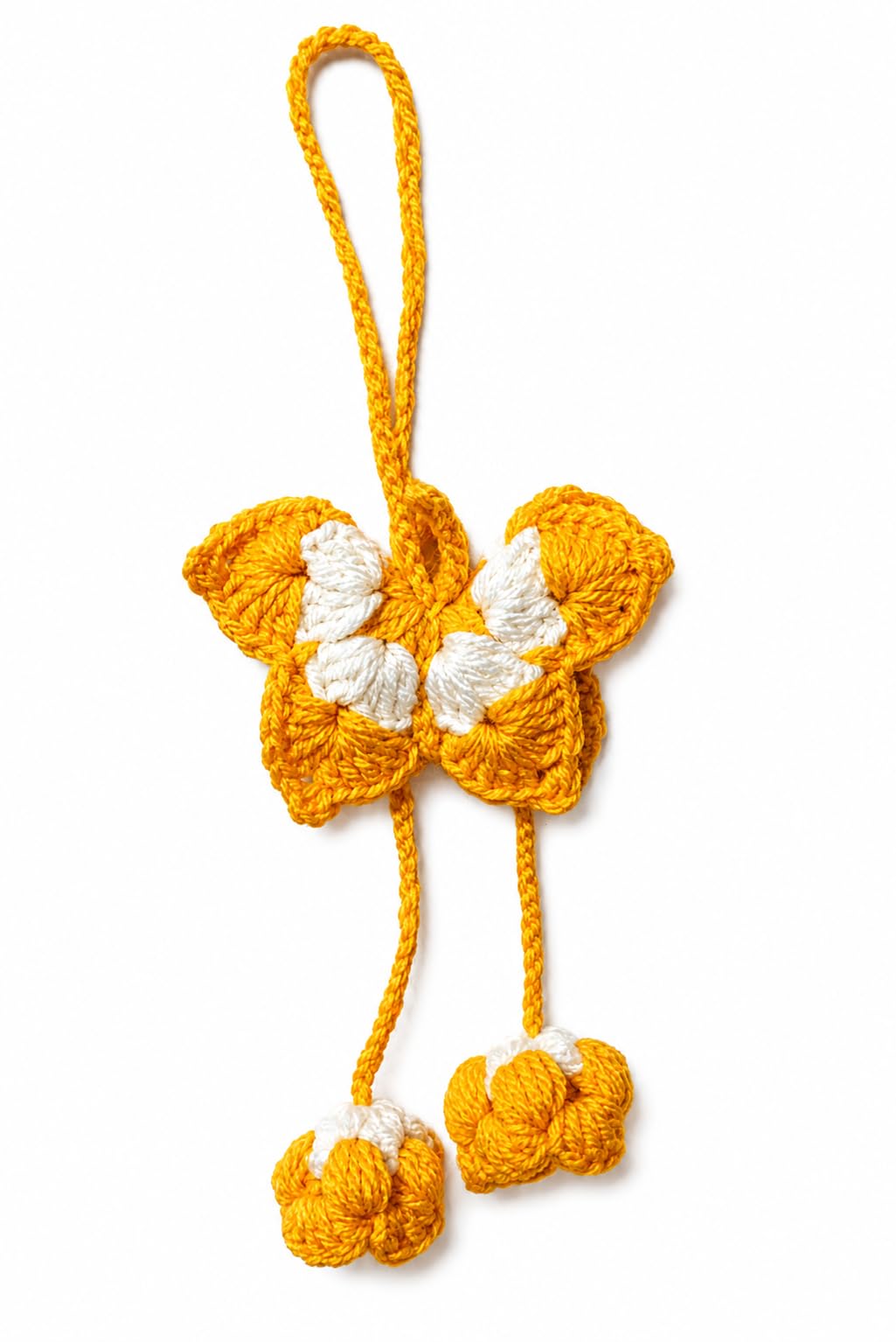 Crochet Butterfly Bag Charm, Yellow and White, 100% Acrylic Yarn, Hair Band Accessory with Tassel-image-31