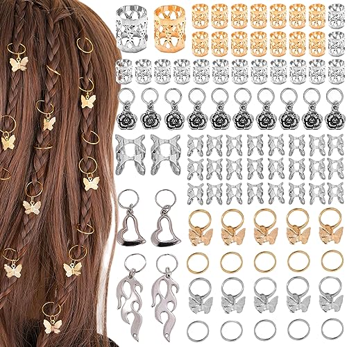 BDSHUNBF 90 Piece Hair Accessories - Jewelry, Cuffs, Rings for Braids & Dreadlocks - Men & Women, gold, silver, 1 unidad (Paquete de 1)