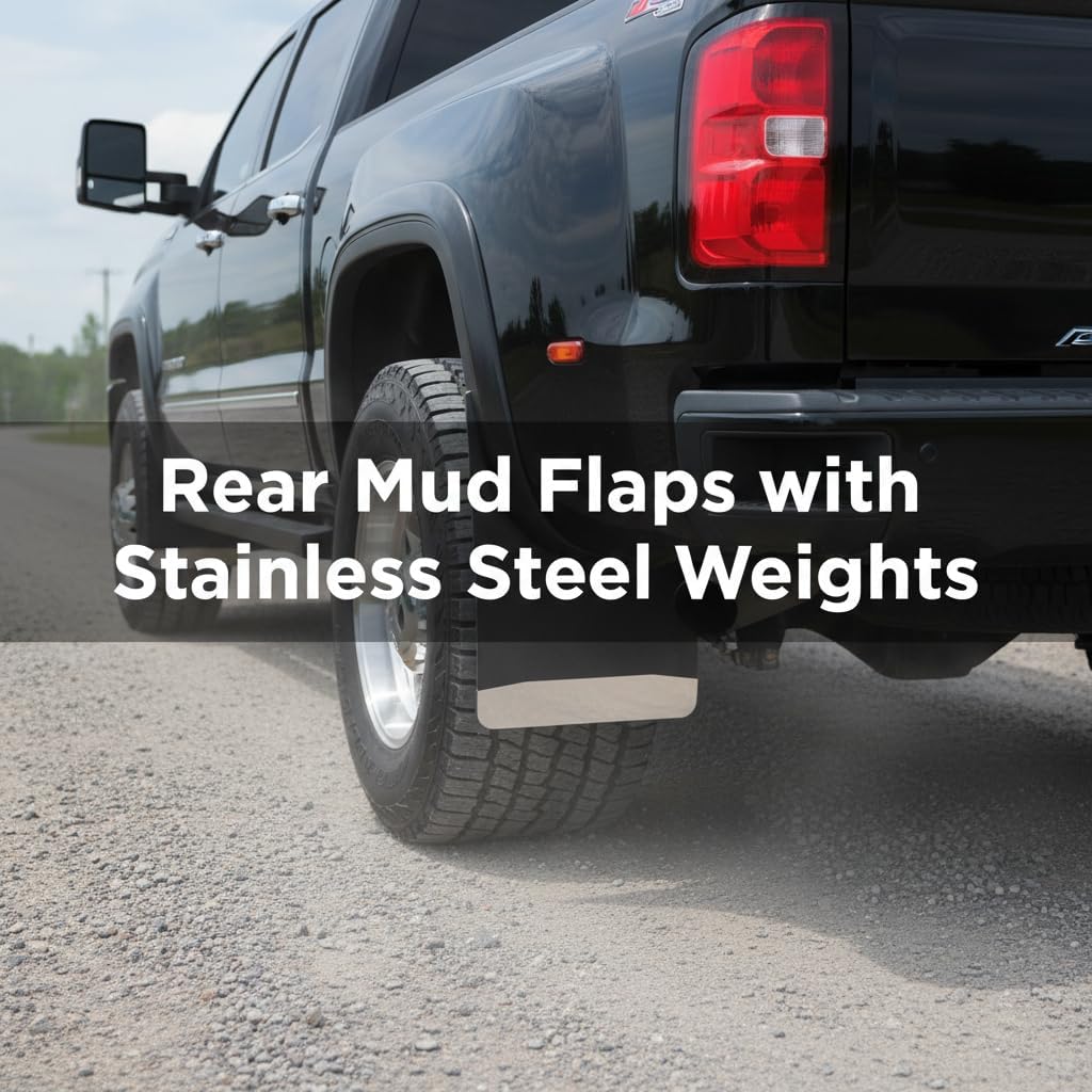 No-Drill Rear Mud Flaps Specifically Designed for 2020-2026 GMC Sierra 2500/3500 HD Pickups – Pre-Installed Stainless Steel Weights, Durable 304 Steel Construction, Precise 14" W x 20" H Dimensions