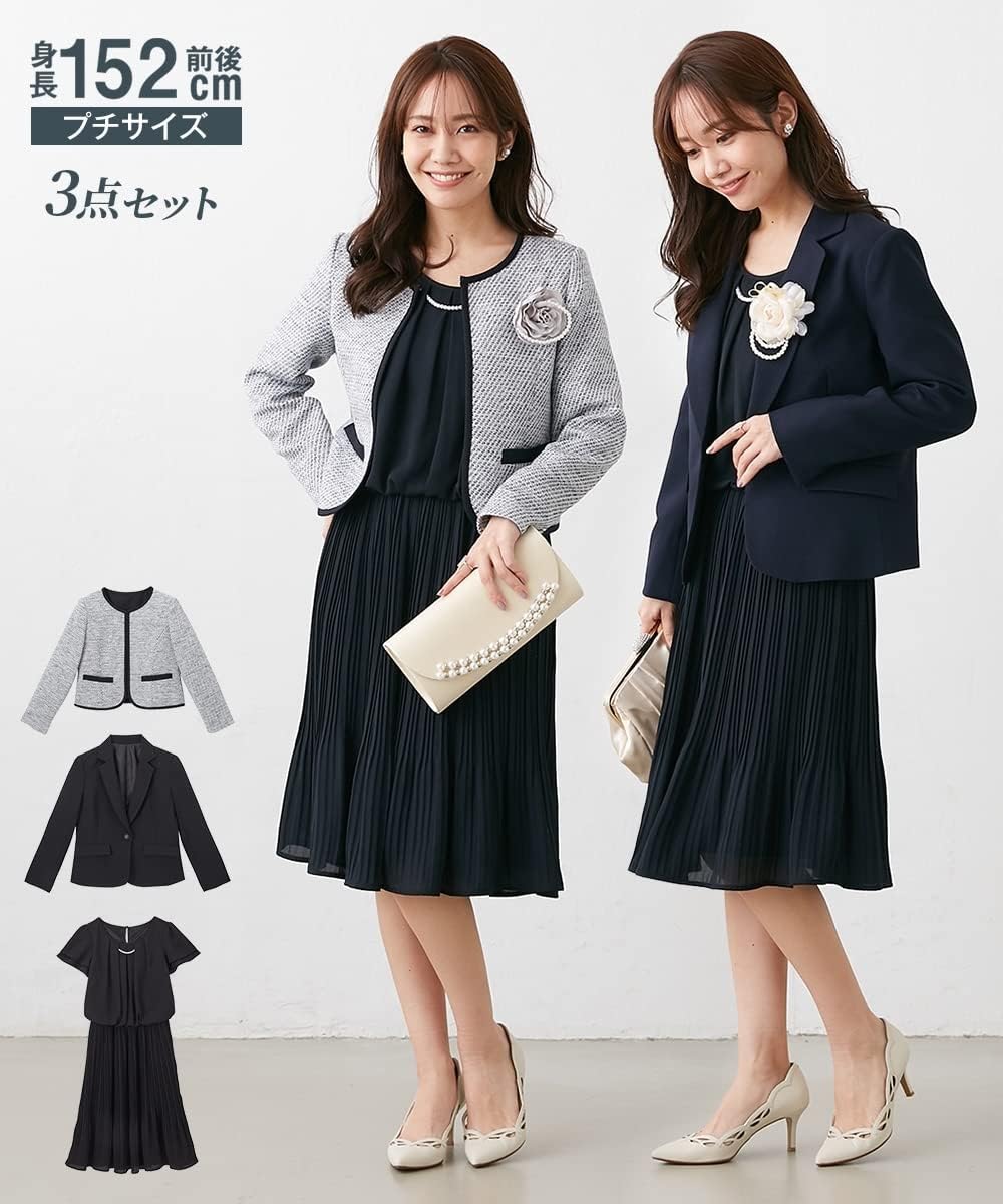 [ニッセン] 小さいサイズ 【入学式・卒業式・フォーマル】 フォーマル3点セットスーツ（ジャケット2点+ワンピース） 低身長さん・小柄女性