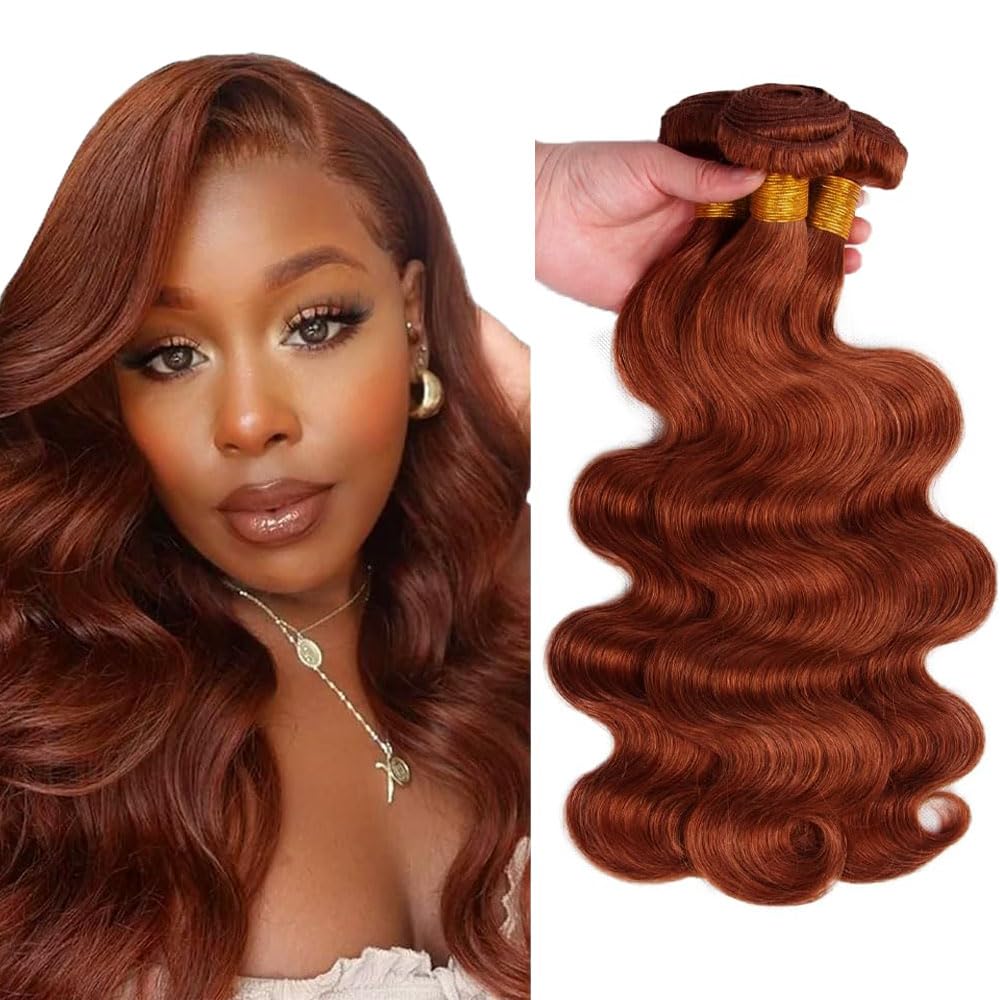 Lakaisa #33 Reddish Brown Bundles Human Hair Red Brown Straight Weave 3 Bundles Total 300g 18 20 22 Inch Unprocessed Brazilian Virgin Hair Double Weft Weave Human Hair Extension