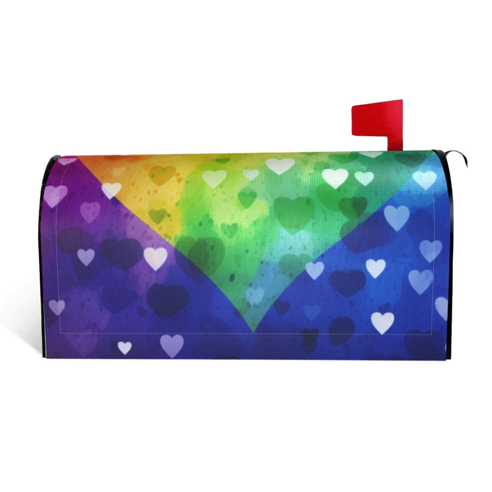 Colorful Rainbow Love Heart Mailbox Covers Magnetic Standard Size 21x18 in, Decorative Post Letter Box Cover Waterproof Mailbox Wraps Outdoor Post Wraps for Garden Yard Home Decor