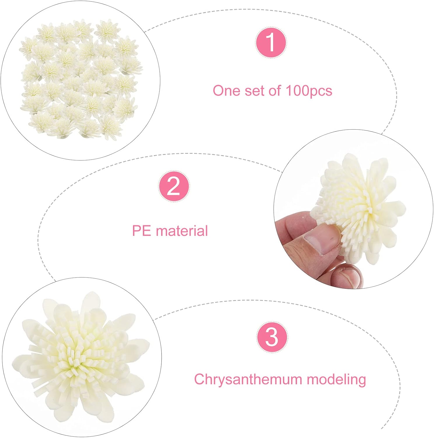Ciieeo 400pcs Chrysanthemum Diffuser Flowers for Fragrance White Pe Scented Flowers for Home Office Weddings and Events