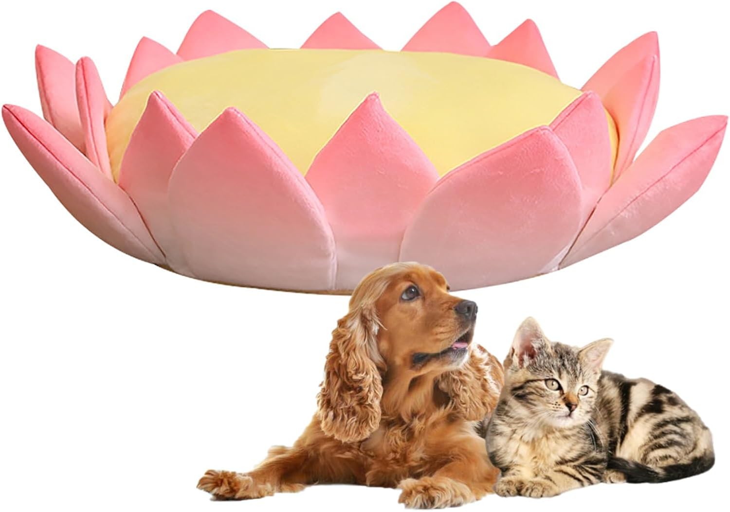 Small Dog Bed Washable, 3D Good Luck Lotus Flower Cushion Lotus Throne, Small Cat Bed, Luck Floor Cushion, Lotus Shaped Lazy Sofa, Soft Calming Sleeping Puppy Bed Home Decor (Size : Large)