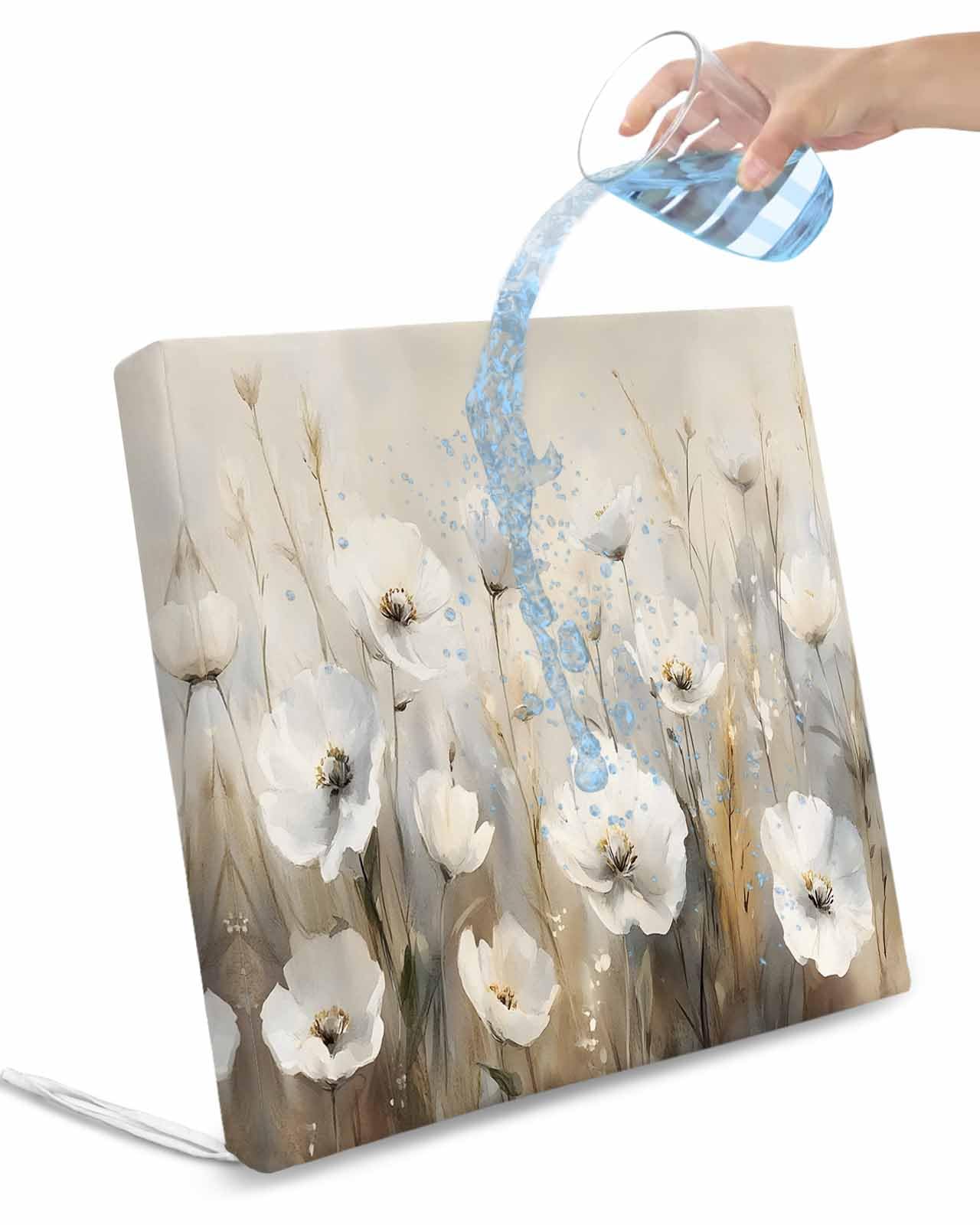 Hokiten White Spring Floral Outdoor Cushion Chair Cover Set of 2 - Waterproof Couch Seat Covers, Modern Oil Painting Pastoral Patio Furniture Protector Cushions Slipcovers for Sofa/RV, 20