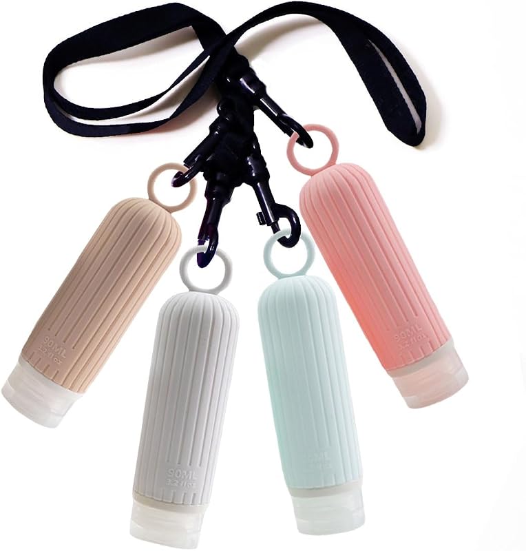Conjunto Fullplus com 3 frascos de silicone recarregáveis, Cor 4, com escova facial e cordão para banho