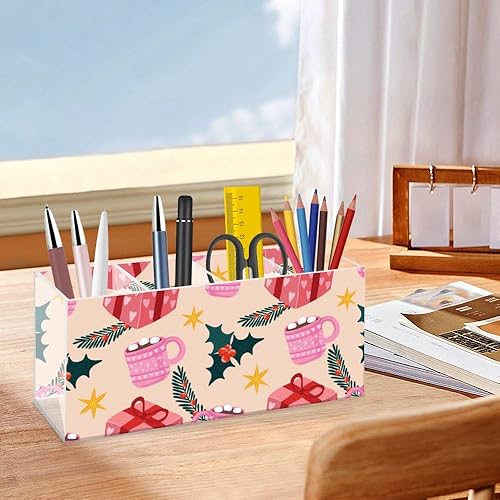 Miniatura 4 de Cute Christmas Mugs Acrylic Dorm Makeup Brush Holder With 4 Compartments Pen Desk Organizer Makeup Brush Storage Bow Desk Accessories Caddy Pen
