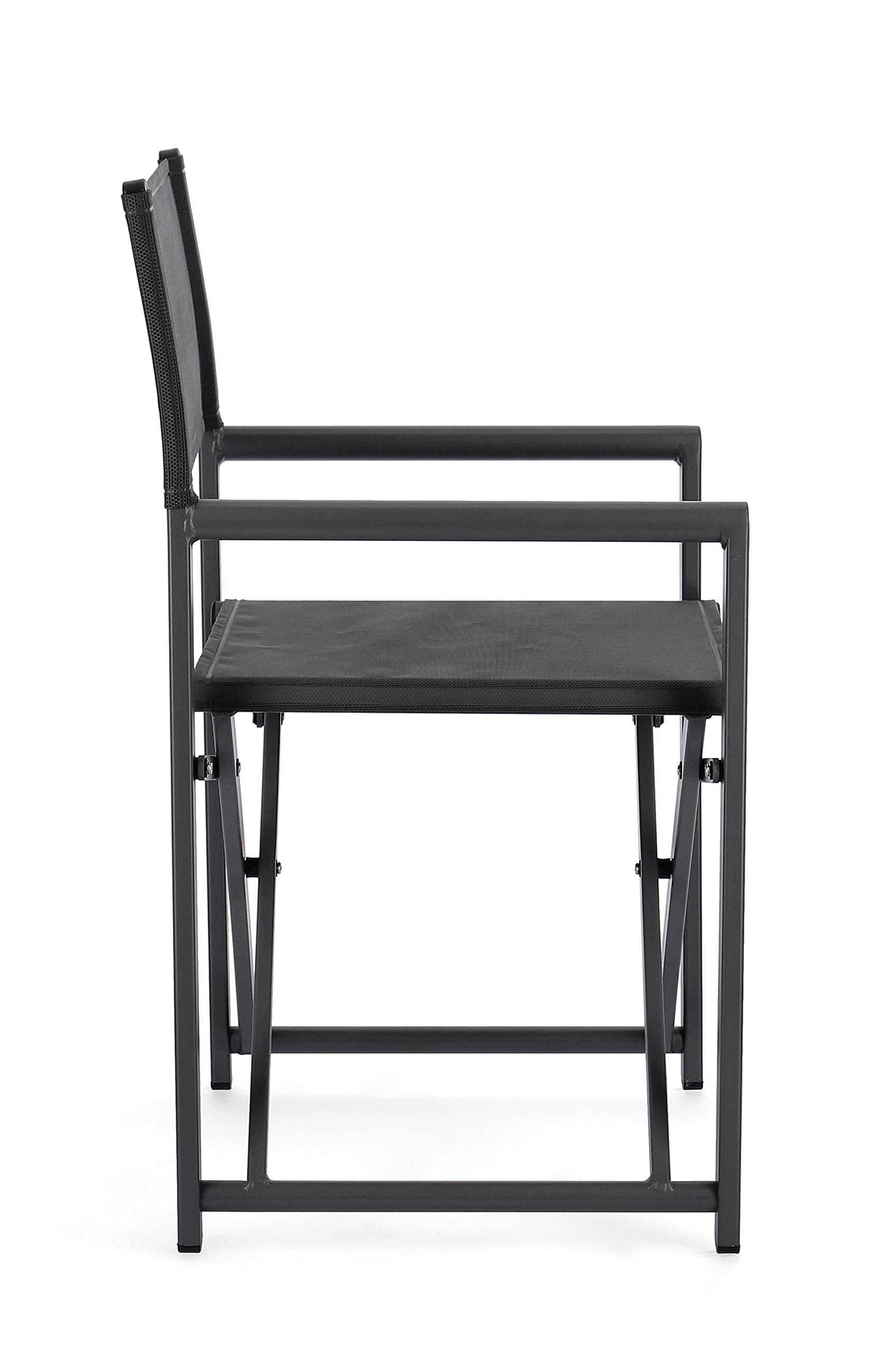Sedia Regista In Alluminio Verniciato Da Esterno Grigio, Seduta E Schienale In Texilene, 48 x 56 x 86 Cm Per Giardino E Piscina