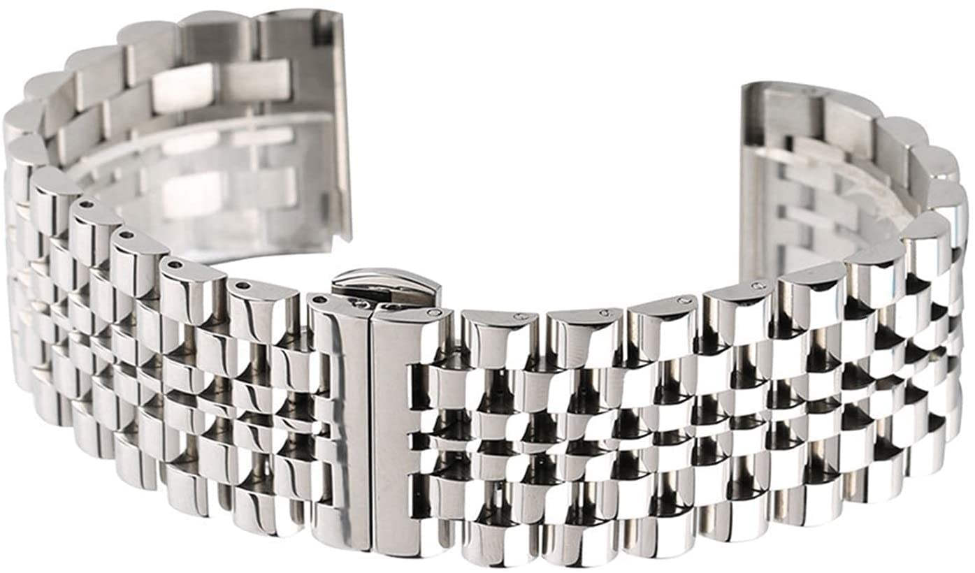 Correa de reloj Plata/Negro Acero inoxidable 22 mm Correa de reloj Cierre plegable con seguridad Correa de relojes sólida para hombres Reloj Pulsera de repuesto Pulsera