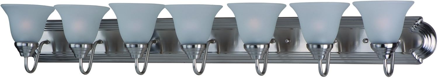 Maxim 8016FTSN Essentials 7-Light Bath Vanity, Satin Nickel Finish, Frosted Glass, MB Incandescent Incandescent Bulb , 60W Max., Damp Safety Rating, Standard Dimmable, Opal Glass Shade Material, Rated Lumens