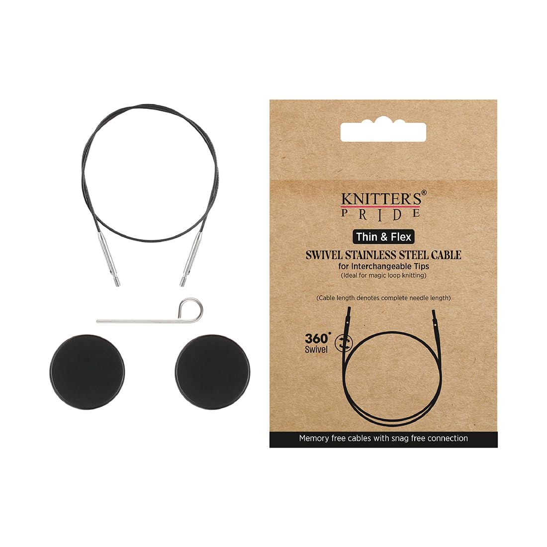 Knitter's Pride Black Thin & Flex Swivel 360 Cable For 80 Cm Interchangeable Circular Needles, 1 Piece
