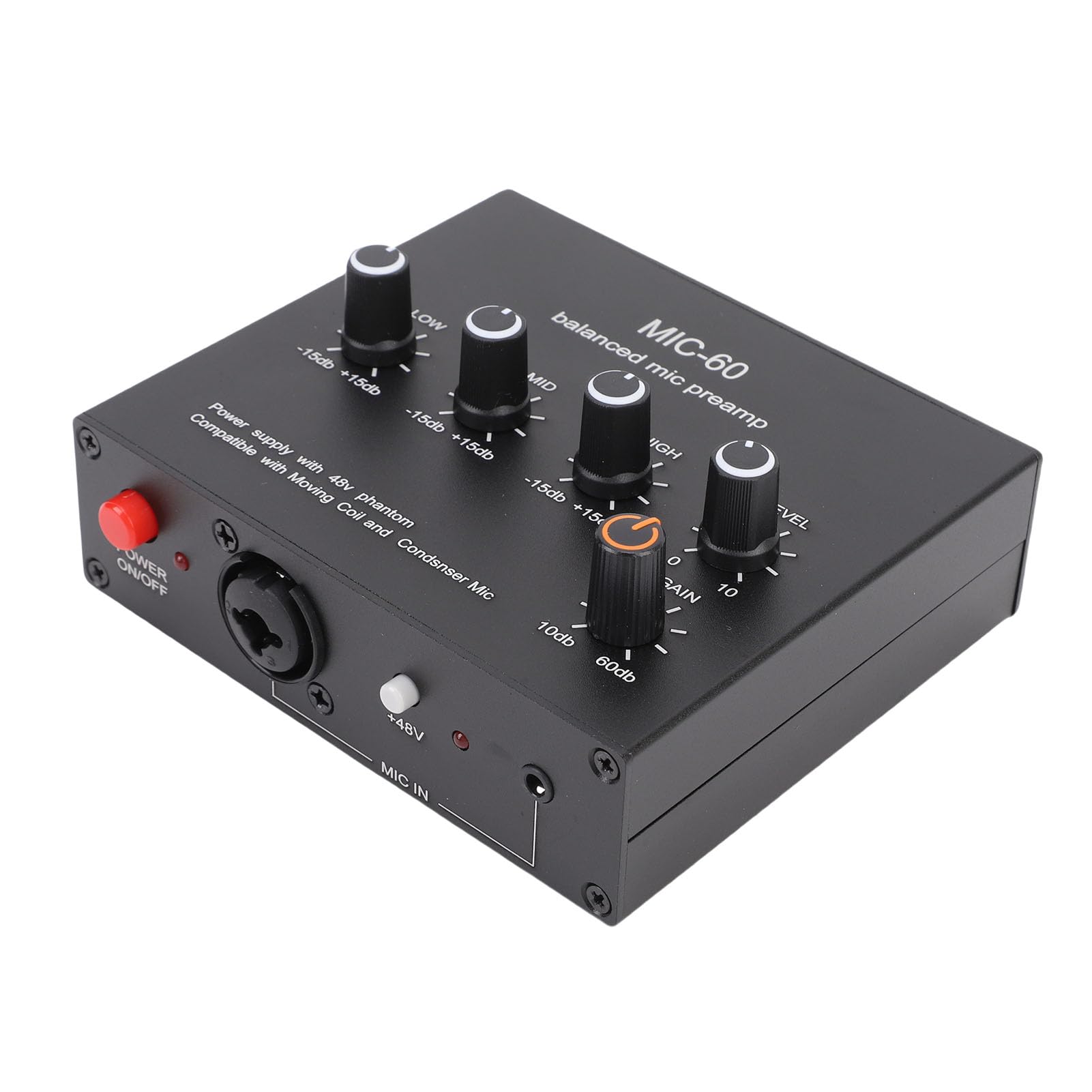Generic Microphone Preamp, High Gain Rechargeable Mic Booster with 3.5mm 6.5mm XLR Intput Output 60db Gain Condenser and Dynamic Mic Preamplifier with 48V Phantom Power