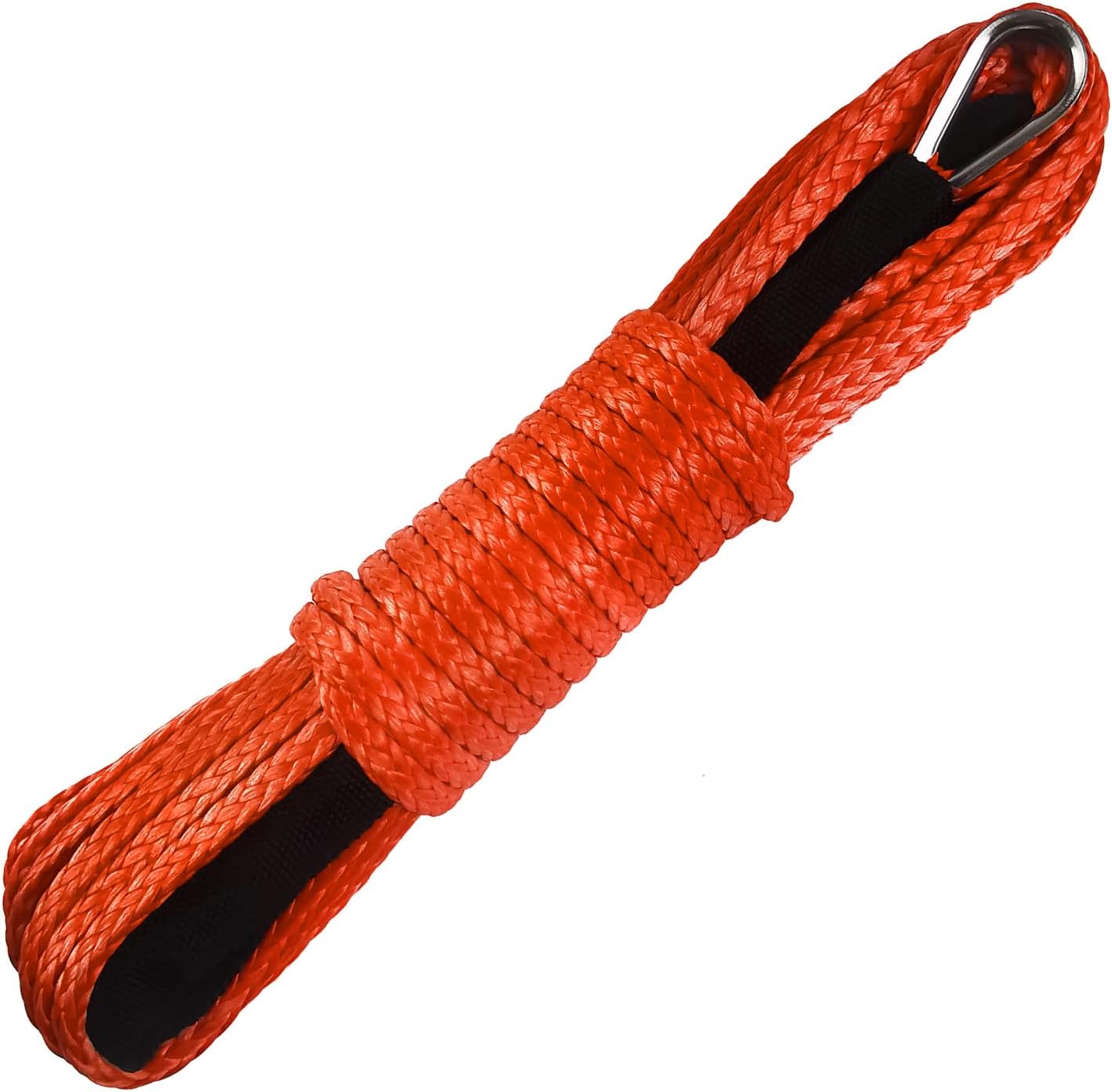TOUGH 1/4" x 50 ft 10,000LBs Synthetic Winch Line Cable Rope with Black Protecing Sleeve for ATV UTV Winches Truck Boat (Orange)