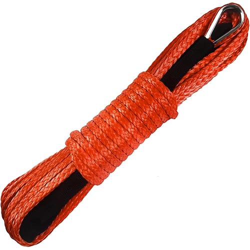 TOUGH 1/4" x 50 ft 10,000LBs Synthetic Winch Line Cable Rope with Black Protecing Sleeve for ATV UTV Winches Truck Boat (Orange)