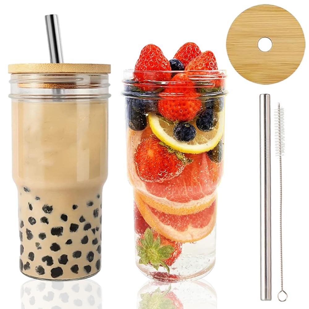 Bubble Tea Becher 700 Ml Mit Edelstahl-Strohhalm & Deckel – Wiederverwendbar, BPA-frei, Perfekt Für Boba & Eiskaffee