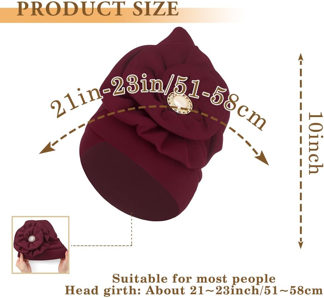 Bohend African Big Flower Rhinestone Turban Cap Muslim Pre Tied Beanie Headwrap Bonnet Stretch Pleated Women Headscarf Hat - Image 2