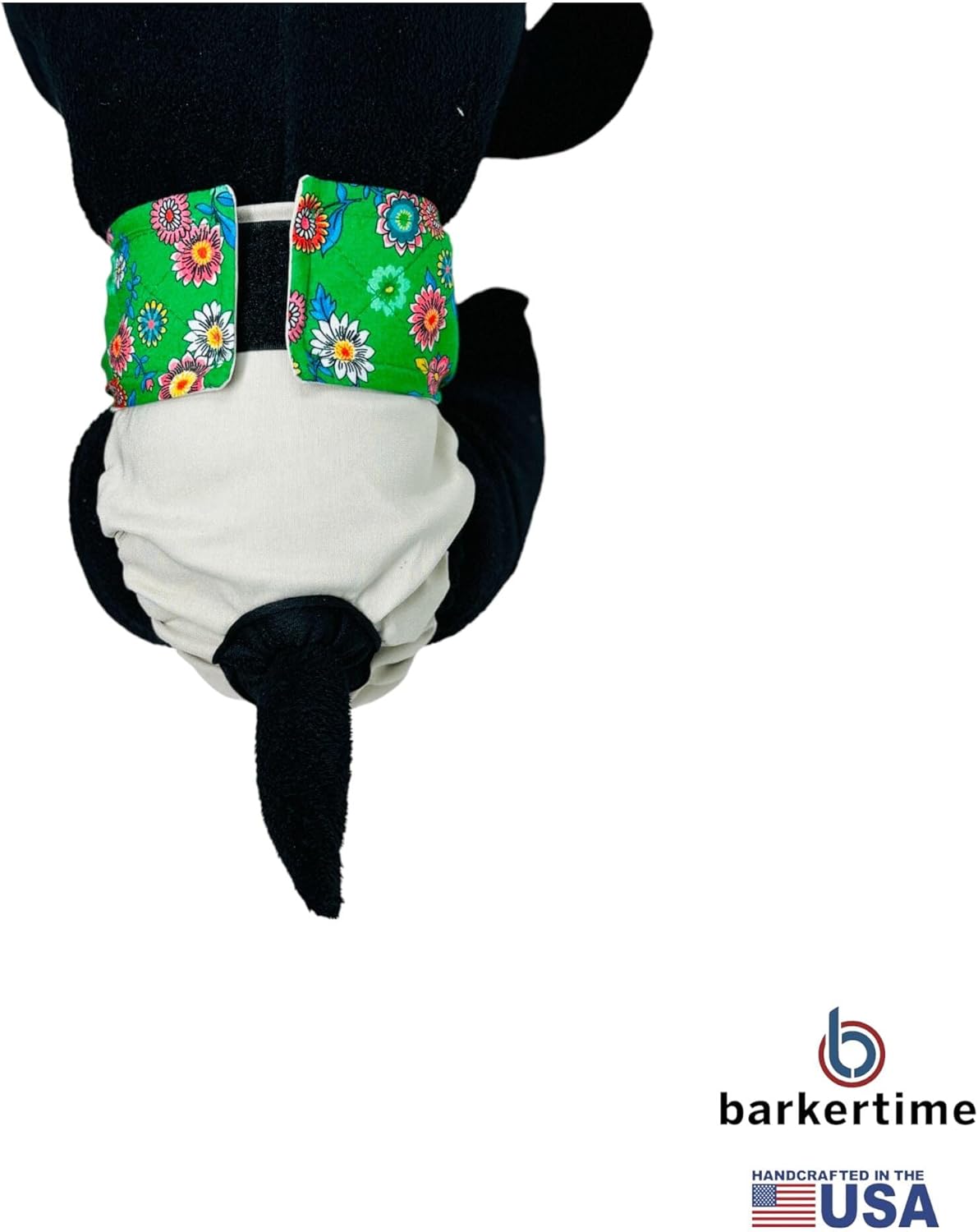 Green Spring Flower Bloom on Frosty Cream Dog Diaper, XS, with Tail Hole - Made in USA