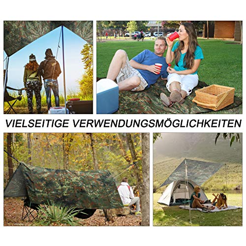 LOOGU Leichter wasserdichter Regenponcho mit Kapuze Camouflage Design Ripstop Mehrzweck Regenmantel für Männer und Frauen Regencape schnell trocknend wiederverwendbar Für Camping Angeln Jagd Events