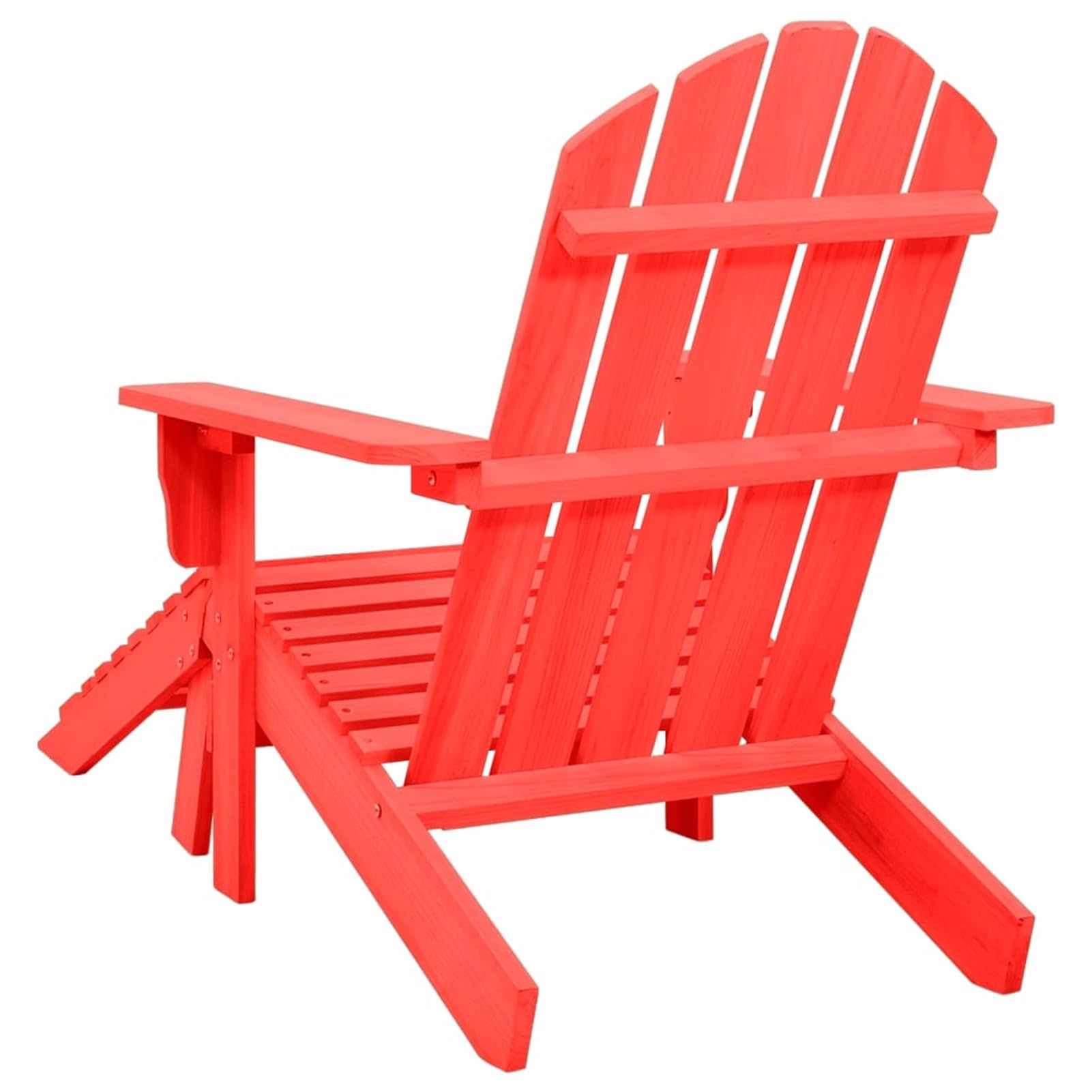 Krzesło ogrodowe Adirondack z otomaną, lite drewno jodłowe, czerwone, przenośny, kompaktowy leżak, do ogrodu, na patio, taras, plażę i kemping