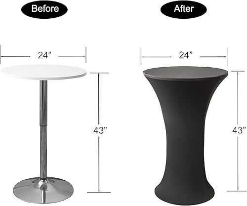 Miniatura 4 de Mantel redondo de elastano de 24 x 43 pulgadas, mantel de cóctel color negro, elástico ajustable, base circular de alta calidad, para boda, piscina,