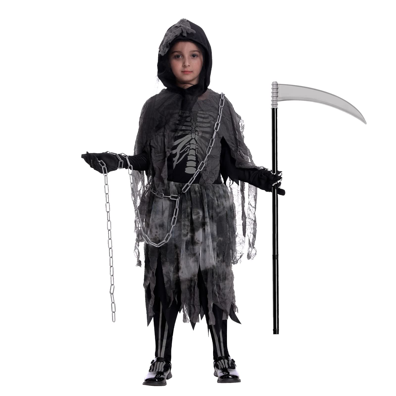Lomesion Grim Reaper Halloween Costumes for Girls, Scary Kids Halloween