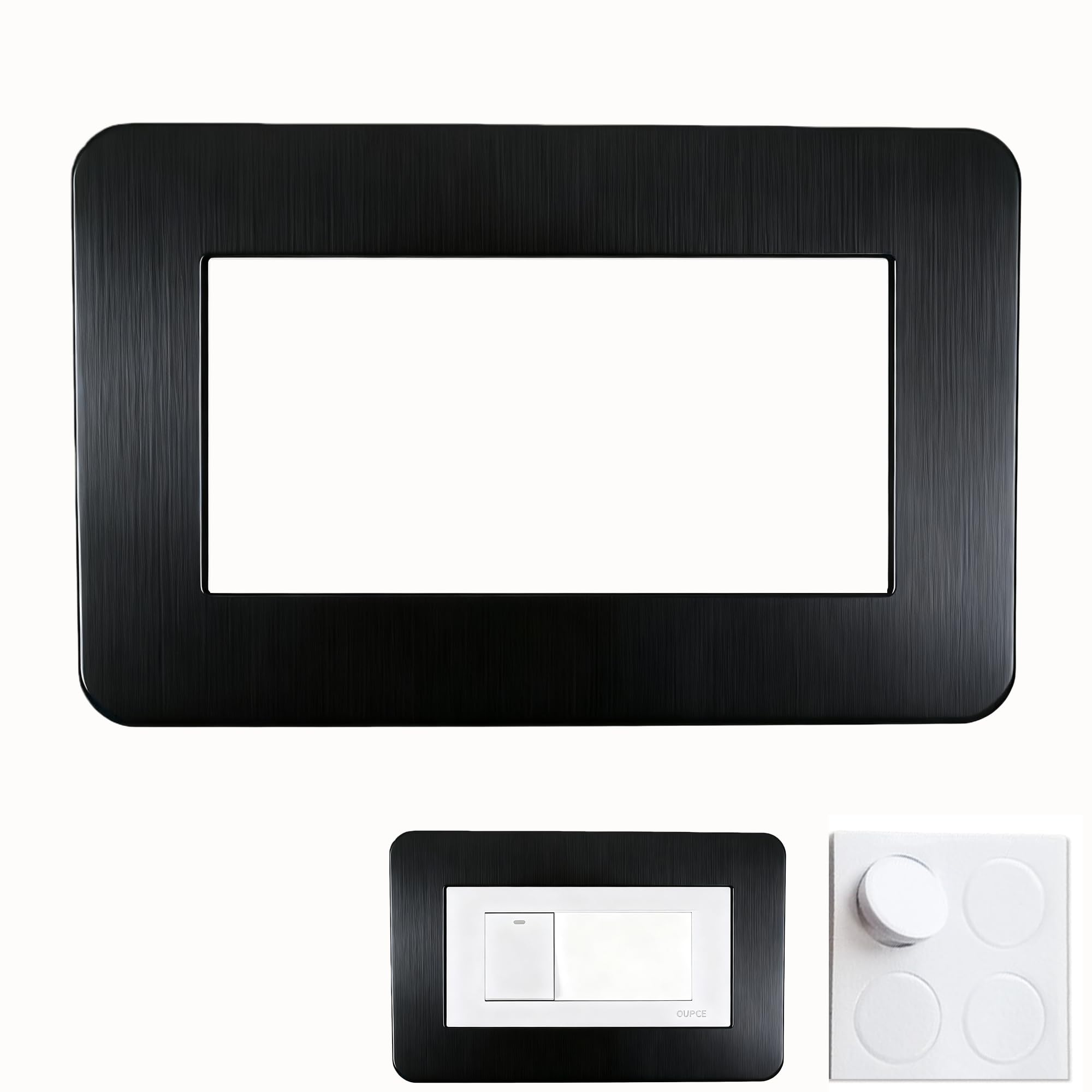 Dwuent Black Wire Brushing Finish Double Socket Surround, Socket Surround, Light Switch Surround Black, Black Double Light Switch Cover Plate, Acrylic Decorative Frame For Home Decoration (17.3 X 9Cm)