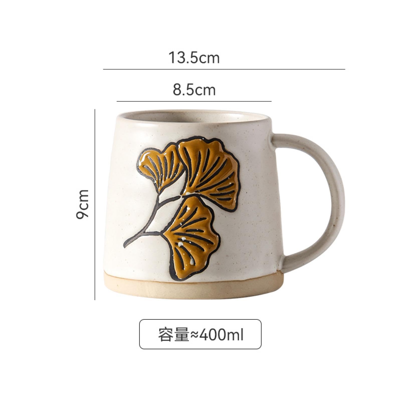 Amazon.com | 400ml/13.5oz Embossed Leaf 3D Ceramic Mug, Minimalist  Underglaze Color Mug-Clay Cup  Ginkgo Leaves: Coffee Cups & Mugs